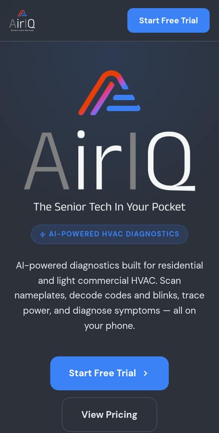 AirIQ website on a phone screen