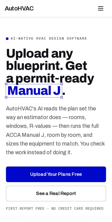 AutoHVAC website on a phone screen