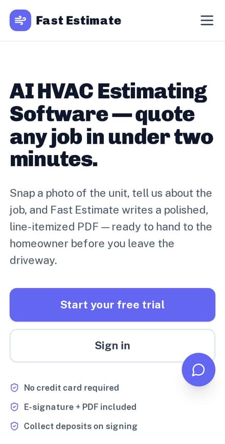 Fast Estimate website on a phone screen