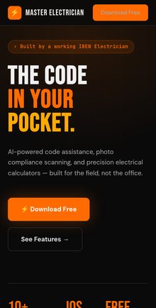 Master Electrician website on a phone screen