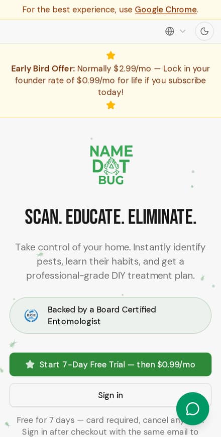 NameDatBug website on a phone screen