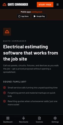 Quote Commander website on a phone screen