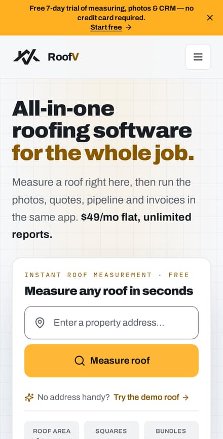 RoofV website on a phone screen